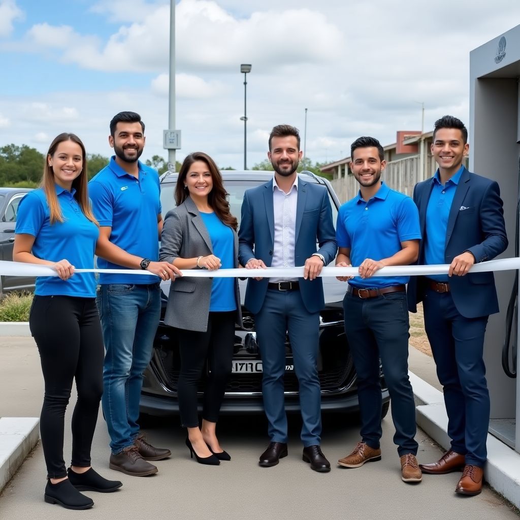 Equipo de ElectroInvest Argentina celebrando inauguración de estación de carga